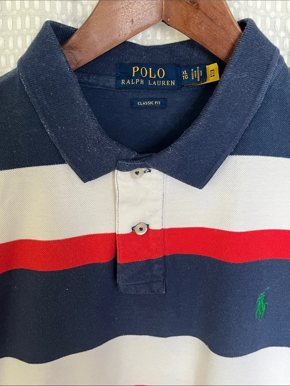 Polo Ralph Lauren Classic Fit Rugby Stripe Polo Shirt XL Red White Blue Cotton